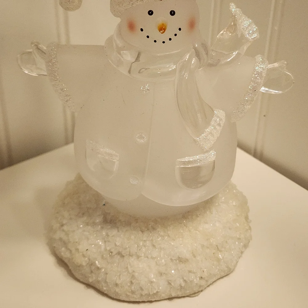 Lighted Acrylic Glass Snowman Lamp Shade Snowflake ~ Hands Open Works